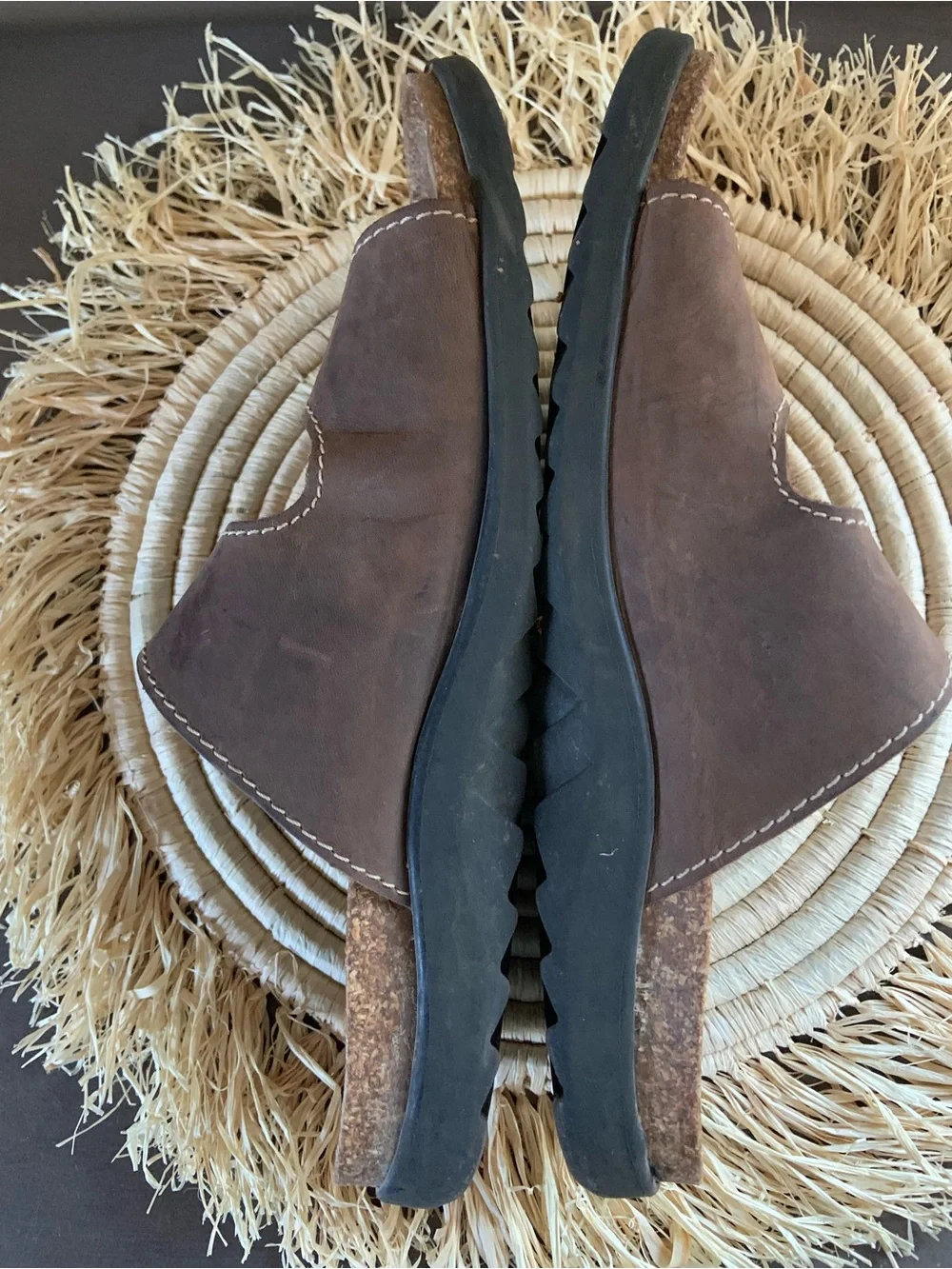 NUNN BUSH Brown Leather Buckle Slide Footbed Cork Sandals